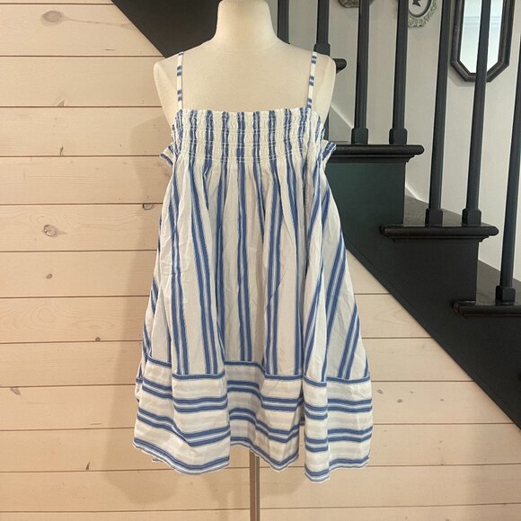 043 Free People Pajama Party Tunic Top Nwot Blue Ivory Combo Oversized Size XS - Picture 6 of 13